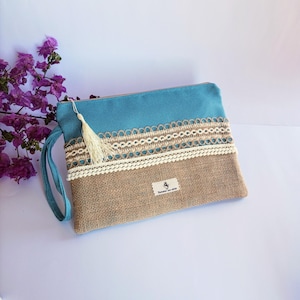 clutch aguamarina, clutch boho turquesa, clutch verde aguamarina, clutch boho de regalo, clutch de verano, clutch mujer, clutch noche verano