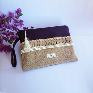 purple fabric clutch, magenta clutch, purple raffia clutch, purple clutch for dinners or events, dark violet clutch, eggplant clutch  women