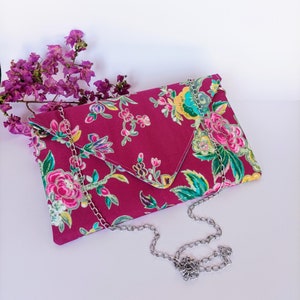 Cartera flores buganvilla, Sobre de tela de flores, Regalo 25 aniversario para mi esposa, Bolso de mano para boda, Clutch invitada de boda