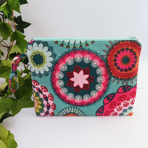 cartera de mano básica de tela en colores turquesas y fucsias, cartera de verano para mujer, ideal para la playa