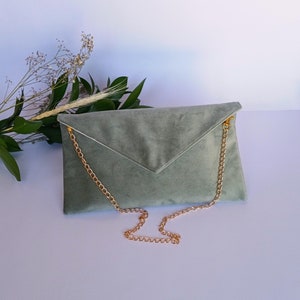 Clutch de terciopelo gris perla, Bolso de mano elegante para invitada de boda, Bolso de mano con cadena, Regalo bolso de sobre para fiesta