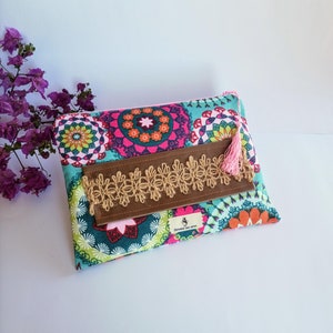 Cartera de mano con mandalas de colores, Bolso de estilo boho, Bolso de viaje con cremallera, Regalo para el cumpleaños de mi amiga