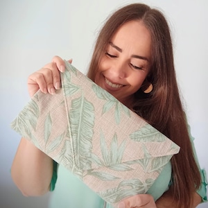 Bolso de mano con hojas tropicales, Cartera con vegetación exótica, Bolso de mano de fiesta con flora selvática, Regalo clutch tropical mama