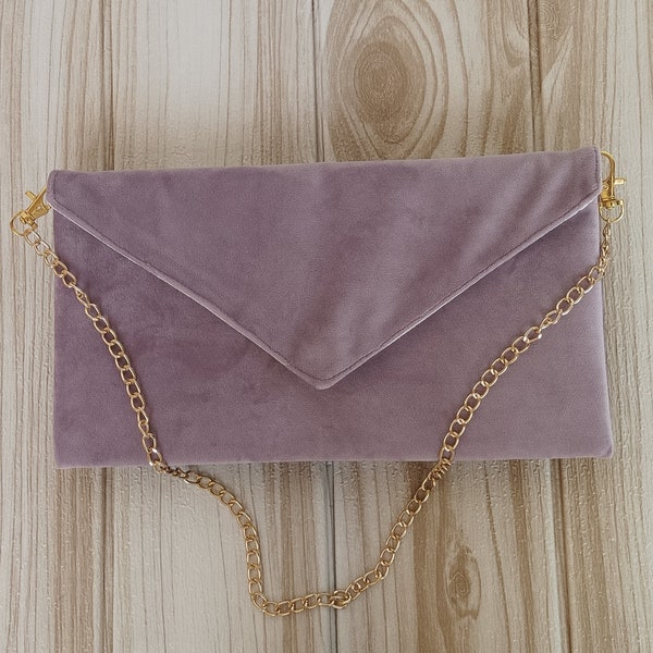 pastel lilac velvet clutch, lilac wedding envelope clutch, light mauve evening clutch, pale lilac party clutch,pastel violet envelope clutch