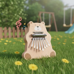 Instrumento musical de madera con forma de osito de dibujos animados, violín de pulgar, juguete musical educativo para bebés, regalo para niños