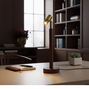 Wooden Table Lamp USB Powered Night Light Angle-Adjustable Display Light LED Bedside Lamp Desktop Decorative Walnut Brass