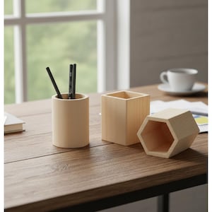 Portalápices de madera para escritorio de oficina, portalápices cuadrado, redondo o hexagonal, organizador de artículos de papelería.