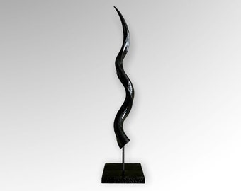 Kudu horn table sculpture high gloss black simply beautiful with wooden base