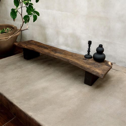 Table basse en chêne recyclé, banc, wabi-sabi, table basse de style japonais, mobilier Japandi, banc en bois, banc de méditation, banc bas