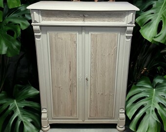Antique Vertiko Cupboard Chest of Drawers from 1880 Elaborately Restored Chabby Chic Linen Cupboard Hall Cupboard in Sage Green