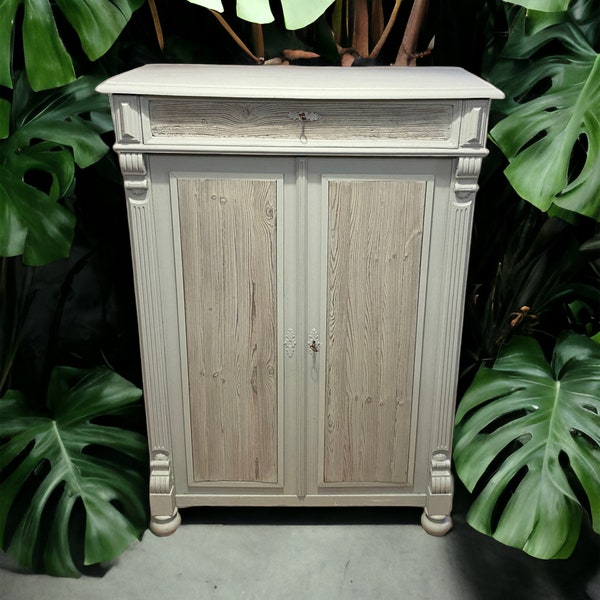 Antique Vertiko Cupboard Chest of Drawers from 1880 Elaborately Restored Chabby Chic Linen Cupboard Hall Cupboard in Sage Green