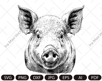 Pig, Pig Face, Piglet Head, Pig Silhouette, Pig Detailed Portrait, Farm Animals Silhouette