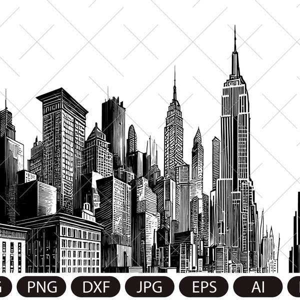 City silhouette vector/ Horizontal City  SVG/ Downtown landscape with high skyscrapers/ Panorama architecture buildings/Urban life