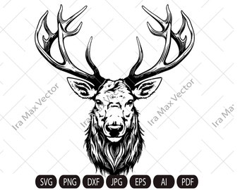 Deer Svg, Elk svg, Deer Head Svg, Deer face, Deer Hunting Svg , Hunting Svg Files, Animals Svg , Deer Silhouette , Deer Clipart, Deer Vector