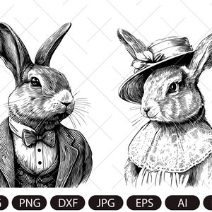 Bunny clipart svg, a pair of rabbits in clothes, Dapper Bunny, Lady Bunny, Mr. and Mrs. Bunnies, Easter Bunnies, Junk Journal Card Making