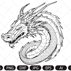 Портрет дракона svg, вектор дракона, голова дракона, мгновенная цифровая загрузка