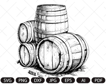 Wooden barrels svg/ Winemaking svg/ Brewery/ Bar decor/Vector