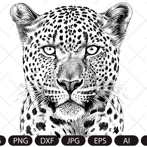 Luipaard hoofd/luipaard svg/luipaard gezicht/luipaard detail/silhouetafbeeldingen (eps, svg, pdf, png, dxf, jpeg).