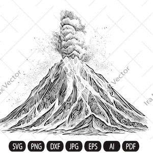 Volcano SVG, Erupting Volcano SVG, Lava SVG, Volcano Clipart, Volcano Cut Files, Printable Volcano, Dxf, Png, Vector