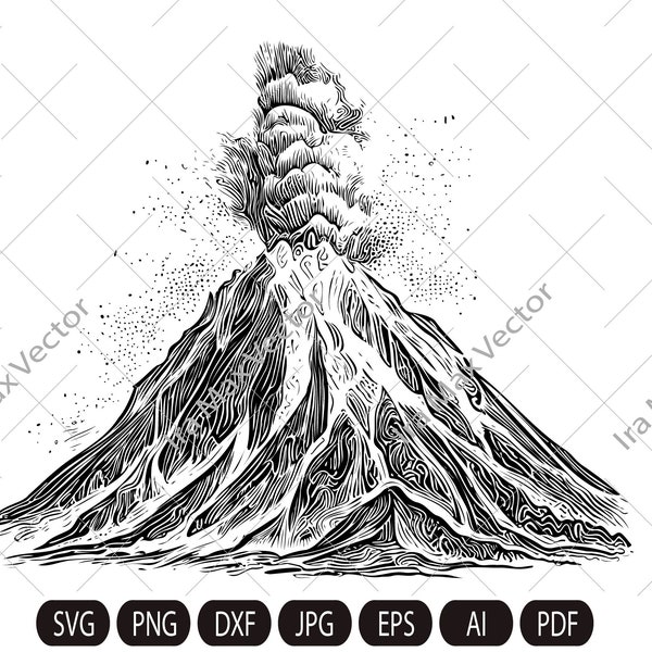 Volcano SVG, Erupting Volcano SVG, Lava SVG, Volcano Clipart, Volcano cut Files , Volcano printable, Dxf, Png, Vector