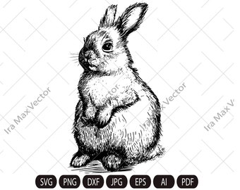 Rabbit SVG, Bunny standing, easter , hunter svg,rabbit cut file, peeking animal clipart, face Vector image, Bunny Printable art, Bunny Retro