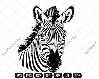 Cebra SVG, Cara de cebra, Cebra PNG, Cabeza de cebra, Retrato de cebra, Silueta de cebra, Silueta de animal