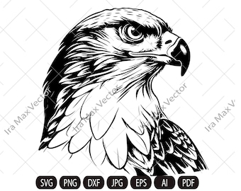 Halcón Svg, Halcón Clipart, Halcón Png, Cabeza de Halcón, Archivos de Corte de Halcón, Silueta de Halcón, Silueta de Pájaro