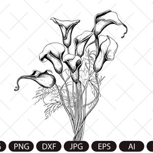 Calla Lily SVG, Callas Flower SVG , Botanical art PNG, Calla Bouquet Eps, Wedding Invitation Flowers, Silhouette