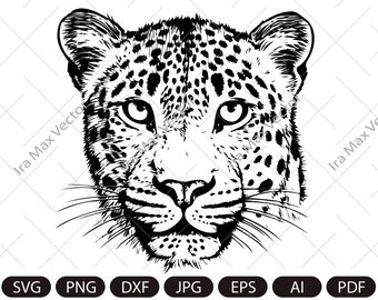 Leopard svg, Leopard head, Leopard face, Animals svg, Instant download, SVG, PNG, EPS, dxf, digital download jpg, silhouette clip art