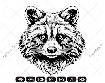 Raccoon Svg, Cute Raccoon Vector, Raccoon Cutfile,Raccoon head svg, Raccoon face svg,Tattoos, Stickers, Clothes, Home Decoration