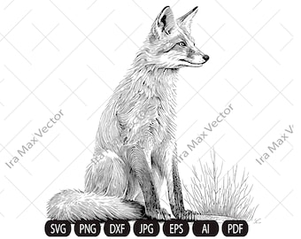 Zorro SVG, Zorro sentado, Zorro salvaje, Mascota zorro SVG, Zorro lindo, Clipart de zorro, Archivo de corte de zorro, Silueta de zorro, PNG, DXF