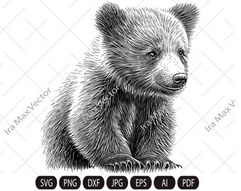 Baby bear svg,Bear cub face svg,Little bear,Grizzly Bear,Bear detailed, Safari African Animals,Bear Cub,Nursery Wall Art, Kids Printable