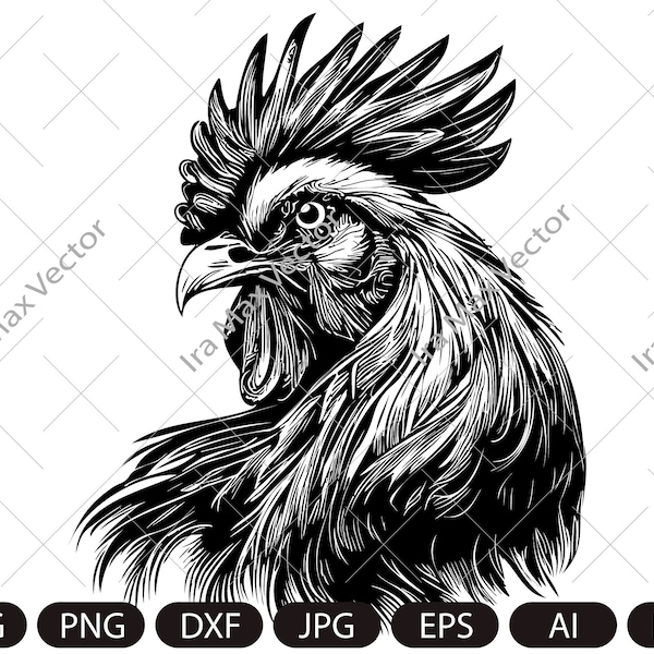 Rooster svg, Rooster face svg, Cock Head svg, Rooster Clipart, Rooster png, Farm Animal svg, Rooster detailed, Rooster head svg