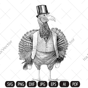 Turkey Svg, MR. Turkey clipart,Turkey in top Hat, Turkey detailed, Turkey bird,  Funny Turkey Svg ,Turkey Vector Svg, Farm birds,Poultry