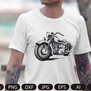 May include: A black and white illustration of a vintage motorcycle. The motorcycle has a large front wheel and a sidecar.