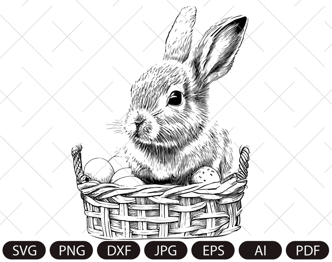 Bunny in Basket Svg, Easter Svg, Girls Birthday Svg, Bunny Face Svg Dxf