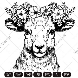 Lamb Svg, Sheep svg, lamb with flower crown, Cute Farm Animal, Livestock,farm life, Lamb Clipart, Lamb Vector, Lamb  printable, Lambs svg