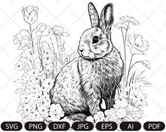Bunny rabbit SVG, Easter Bunny SVG, Happy Easter svg, Spring svg, Rabbit SVG Cut file, Flower Bunny svg, Animal Face svg,Hare in flowers