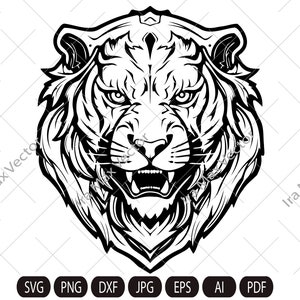 Angry tiger roaring face outline clipart ,Tiger svg, Tiger heraldic, Tiger head, Tiger face, cut file, sublimation,tiger shield,coat of arms