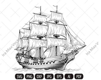 Pirate Ship Svg, Ship Svg, Sail boat Svg, Pirate Ship Clipart, Pirate Ship, Sea Ship Svg, Pirate Ship Shirt, Pirate Png