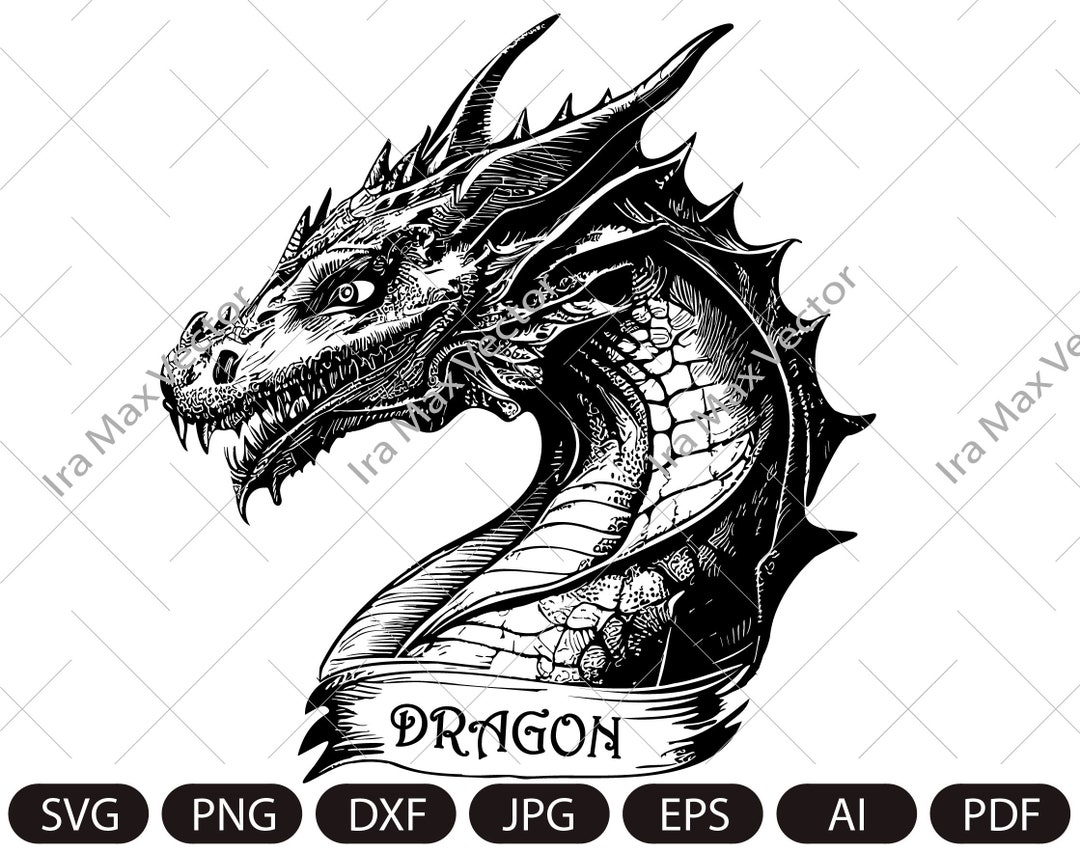 Dragon Head Svg, Dragon Portrait Svg, Dragon Face Svg, Dragon Detailed ...