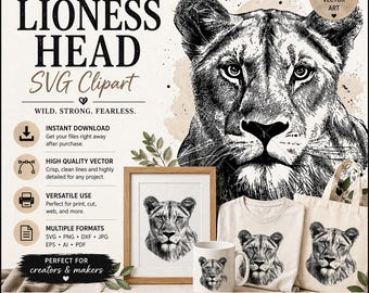 Lioness head SVG, Lion face Svg, Wild cat Svg, Lion silhouette, Lioness portrait Svg, wild Lioness Svg, Svg cut file, Lion clipart