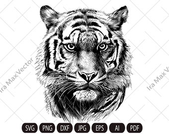 Tiger Svg, Tiger Clipart, Tiger Png, Tiger Head, Tiger detailed , Tiger Silhouette, Animals Silhouette