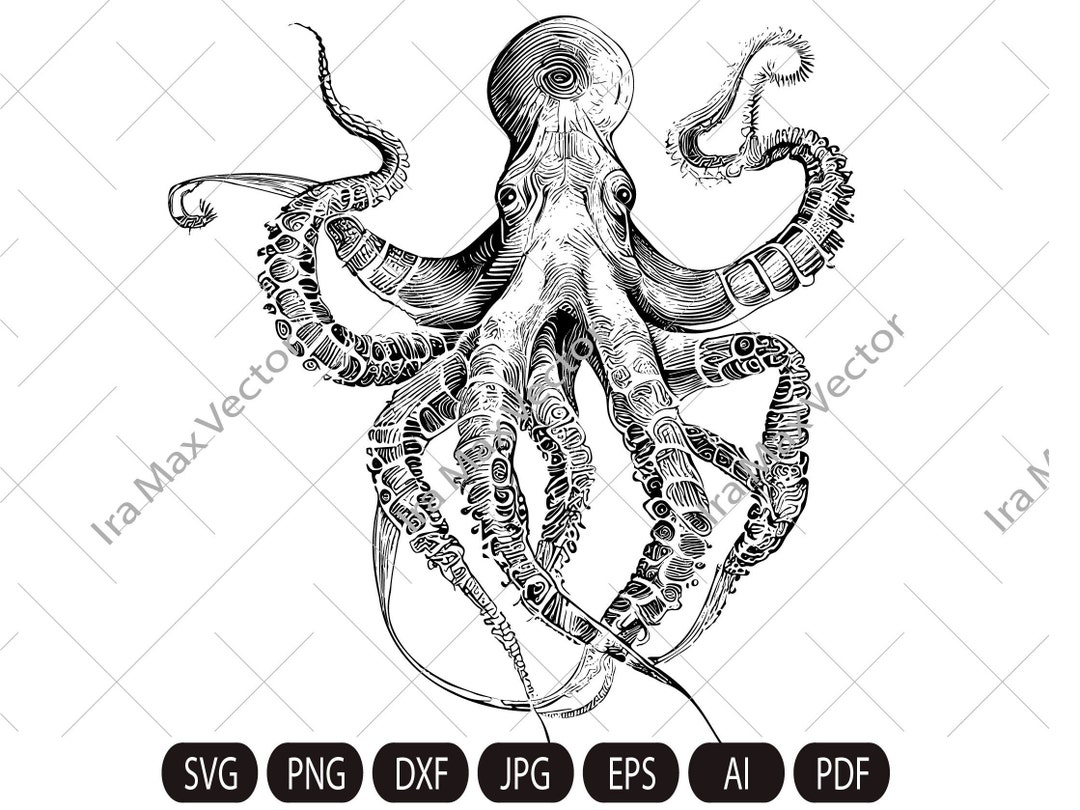 Octopus SVG, Kragen Svg, Octopus Printable, Octopus Detailed, Octopus ...