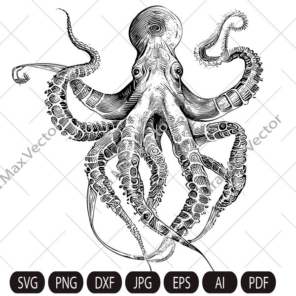 Octopus SVG, kragen svg, Octopus printable,  Octopus detailed, Octopus clipart