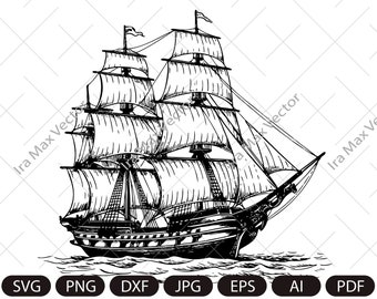 Piratenschip SVG, schip SVG, zeilboot SVG, piratenschip clipart, piratenschip PNG, zeeschip SVG, piratenschip shirt, piraat PNG, fregat