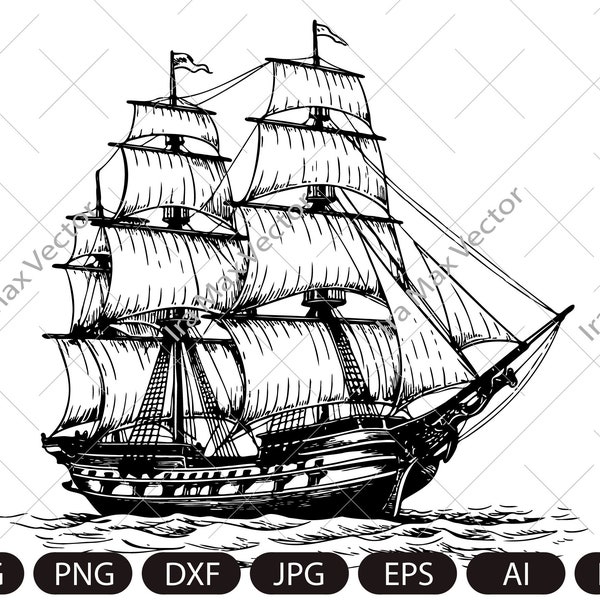 Pirate Ship Svg, Ship Svg, Sail boat Svg, Pirate Ship Clipart, Pirate Ship Cricut, Sea Ship Svg, Pirate Ship Shirt, Pirate Png, Frigate