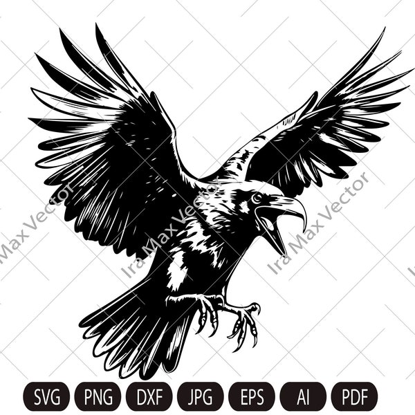 Raven svg, Raven Silhouette dxf,  Raven clipart,  Crow svg, bird svg, Crow flying svg, raven flying, Crow attacked, Raven attacked