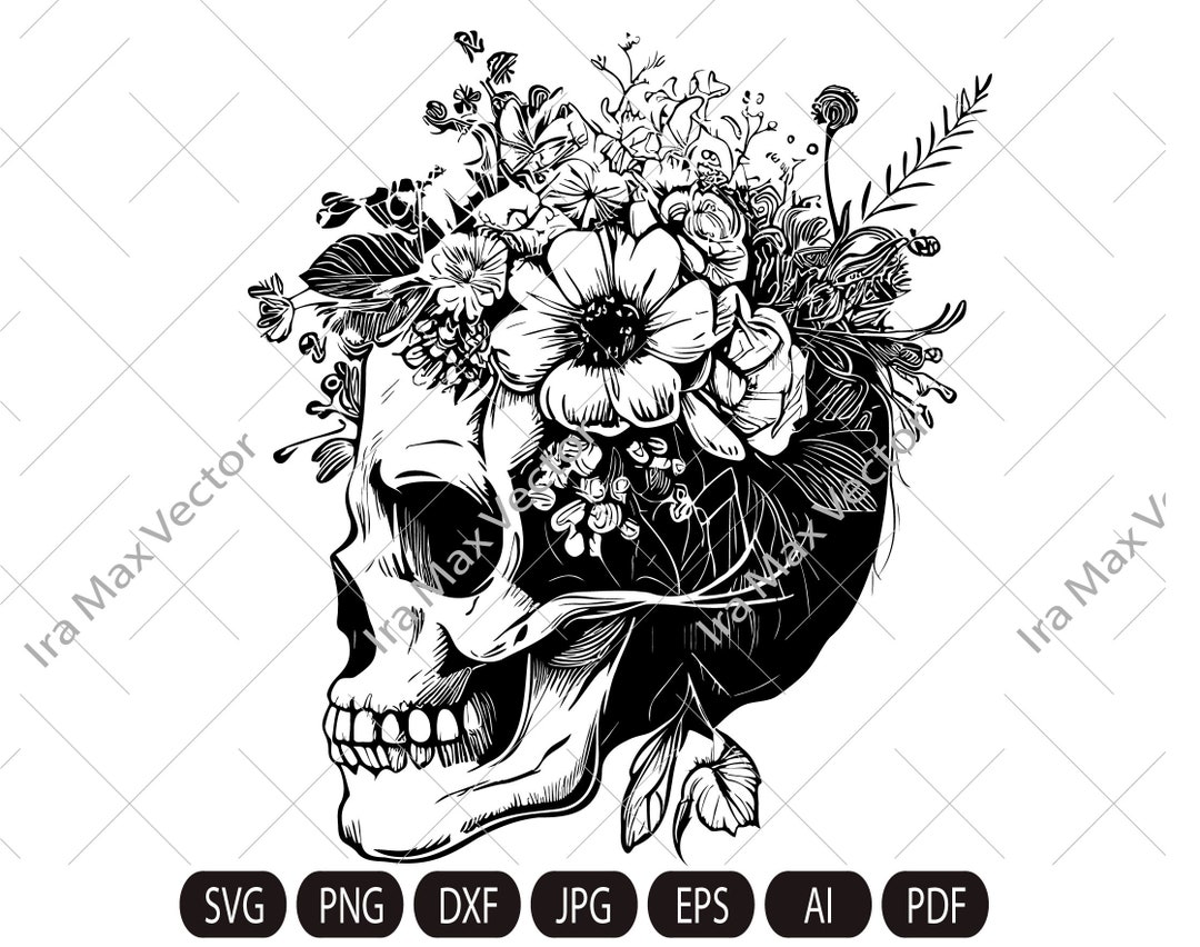 Skull Svg File, Flower Skull Svg, Skull Cut File, Floral Skull Svg File