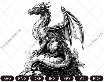 Dragon svg, Dragon detailed, Dragon Clipart, Dragon sitting, Chinese Dragon SVG, Fantasy Dragon SVG, Asian dragon Svg, Dragon Silhouette